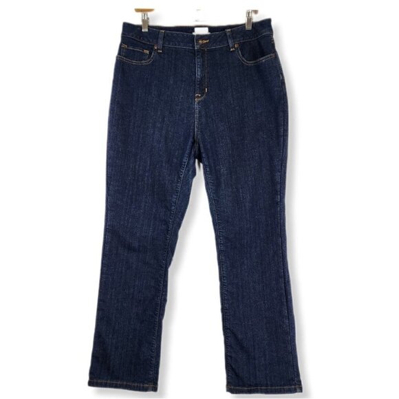 L. L. Bean Classic Fit Flannel Lined Jeans Womens 14 Petite Straight Leg Dark - Picture 1 of 10